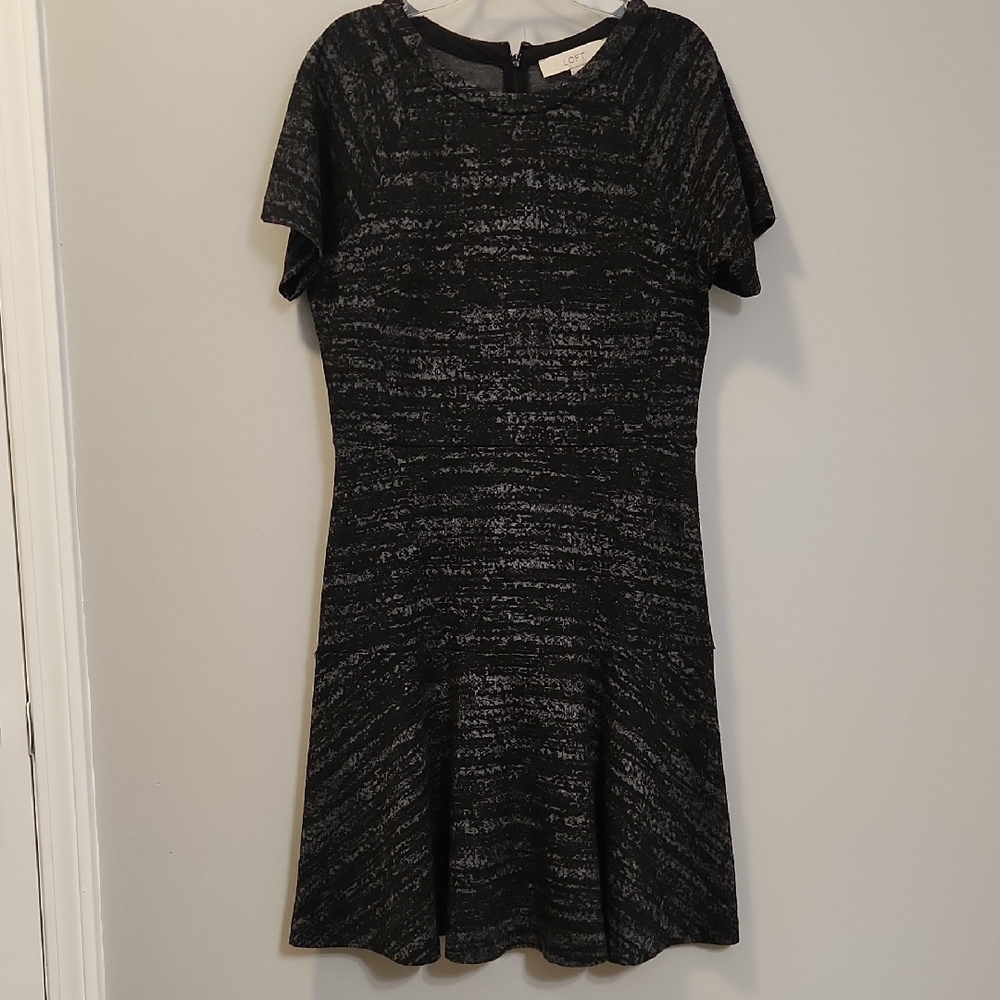LOFT Black Heathered Short Sleeve Fit &‎ Flare Dress Size 4  Business Casual